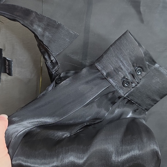 Black Sheer Shimmer Long Sleeve Button Up Collared Shirt Large - Picture 3 of 5